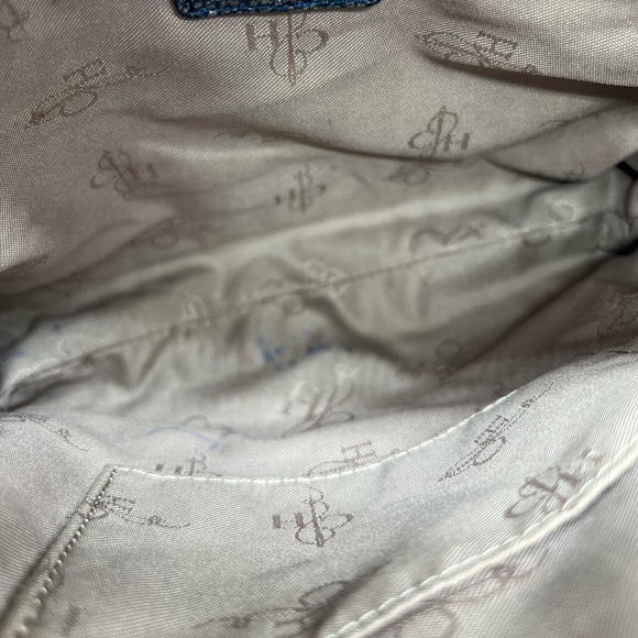 COLE HAAN Village Sheila Blue Metallic Pebbled Leather Expandable Crossbody Bag - Picture 17 of 17